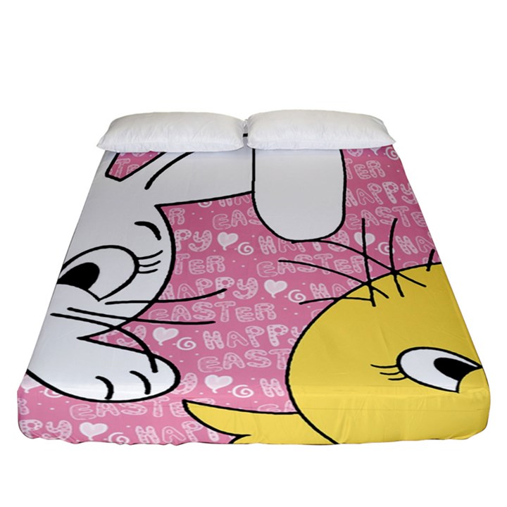 Easter bunny and chick  Fitted Sheet (California King Size)