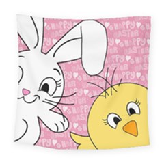 Easter Bunny And Chick  Square Tapestry (large)