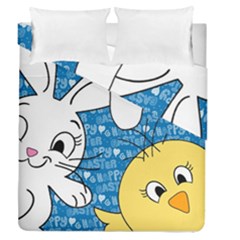 Easter Bunny And Chick  Duvet Cover Double Side (queen Size)