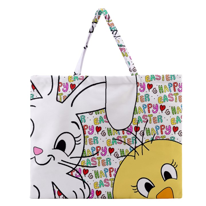 Easter bunny and chick  Zipper Large Tote Bag