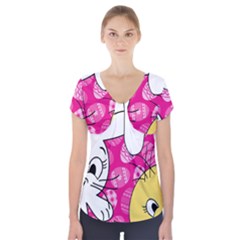 Easter Bunny And Chick  Short Sleeve Front Detail Top by Valentinaart