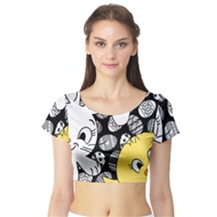 Easter Bunny And Chick  Short Sleeve Crop Top (tight Fit) by Valentinaart