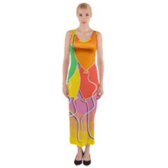 Birthday Party Balloons Colourful Cartoon Illustration Of A Bunch Of Party Balloon Fitted Maxi Dress by Nexatart