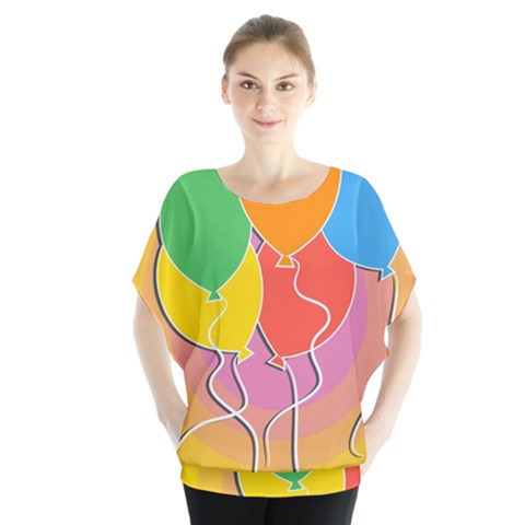 Birthday Party Balloons Colourful Cartoon Illustration Of A Bunch Of Party Balloon Blouse by Nexatart