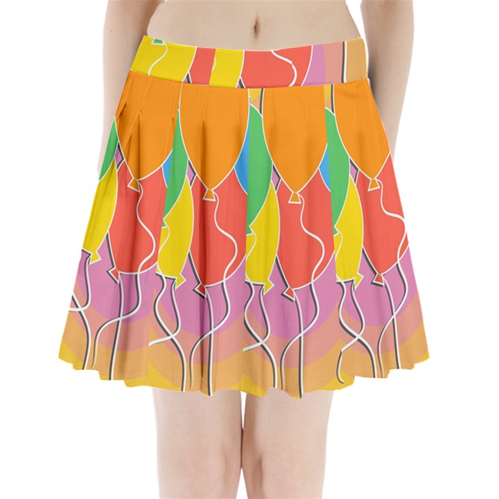 Birthday Party Balloons Colourful Cartoon Illustration Of A Bunch Of Party Balloon Pleated Mini Skirt