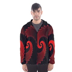 Red Fractal Spiral Hooded Wind Breaker (men) by Nexatart