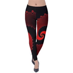 Red Fractal Spiral Velvet Leggings