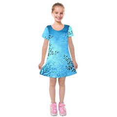 Blue Night Portrait Background Kids  Short Sleeve Velvet Dress by Nexatart