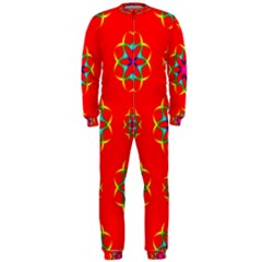 Rainbow Colors Geometric Circles Seamless Pattern On Red Background Onepiece Jumpsuit (men)  by Nexatart