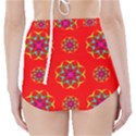 Rainbow Colors Geometric Circles Seamless Pattern On Red Background High-Waisted Bikini Bottoms View2