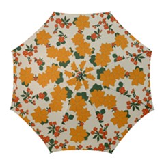 Vintage Floral Wallpaper Background In Shades Of Orange Golf Umbrellas by Nexatart