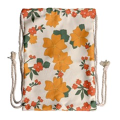 Vintage Floral Wallpaper Background In Shades Of Orange Drawstring Bag (large) by Nexatart