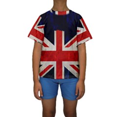 Flag Of Britain Grunge Union Jack Flag Background Kids  Short Sleeve Swimwear by Nexatart