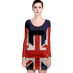 Flag Of Britain Grunge Union Jack Flag Background Long Sleeve Bodycon Dress by Nexatart