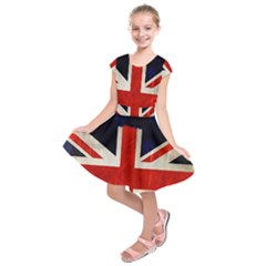 Flag Of Britain Grunge Union Jack Flag Background Kids  Short Sleeve Dress by Nexatart