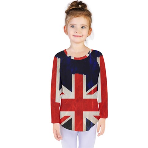 Flag Of Britain Grunge Union Jack Flag Background Kids  Long Sleeve Tee by Nexatart