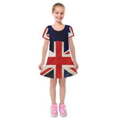 Flag Of Britain Grunge Union Jack Flag Background Kids  Short Sleeve Velvet Dress by Nexatart