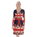 Flag Of Britain Grunge Union Jack Flag Background Long Sleeve Velvet Front Wrap Dress View1