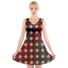 Decorative Pattern With Flowers Digital Computer Graphic V-neck Sleeveless Skater Dress by Nexatart