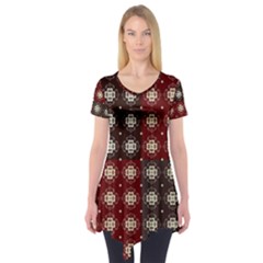 Decorative Pattern With Flowers Digital Computer Graphic Short Sleeve Tunic  by Nexatart