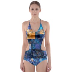 Blue Squares Abstract Background Of Blue And Purple Squares Cut-out One Piece Swimsuit by Nexatart