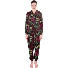 A Red Rose Tiling Pattern Hooded Jumpsuit (ladies) 