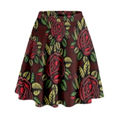 A Red Rose Tiling Pattern High Waist Skirt by Nexatart