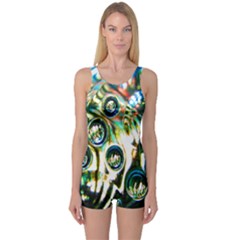 Dark Abstract Bubbles One Piece Boyleg Swimsuit by Nexatart