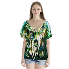 Dark Abstract Bubbles Flutter Sleeve Top by Nexatart