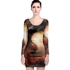 3d Illustration Of A Mysterious Place Long Sleeve Bodycon Dress by Nexatart