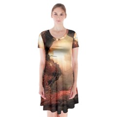 3d Illustration Of A Mysterious Place Short Sleeve V-neck Flare Dress by Nexatart