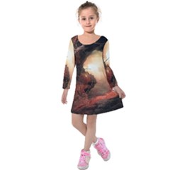 3d Illustration Of A Mysterious Place Kids  Long Sleeve Velvet Dress by Nexatart