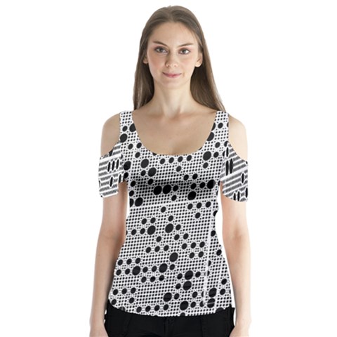 Metal Background With Round Holes Butterfly Sleeve Cutout Tee  by Nexatart