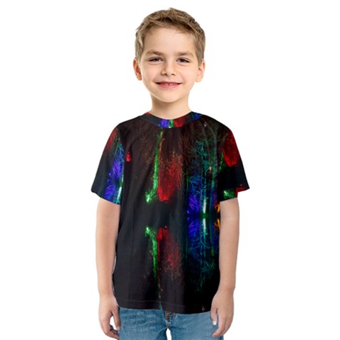 Illuminated Trees At Night Near Lake Kids  Sport Mesh Tee by Nexatart