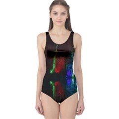 Illuminated Trees At Night Near Lake One Piece Swimsuit by Nexatart