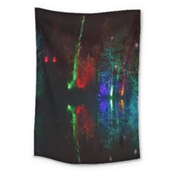 Illuminated Trees At Night Near Lake Large Tapestry by Nexatart