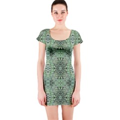 Seamless Abstraction Wallpaper Digital Computer Graphic Short Sleeve Bodycon Dress by Nexatart