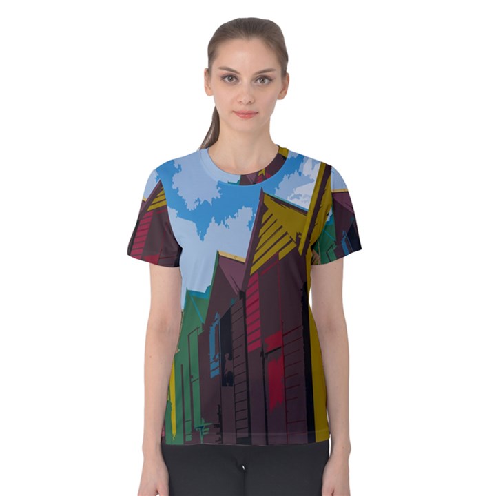 Brightly Colored Dressing Huts Women s Cotton Tee