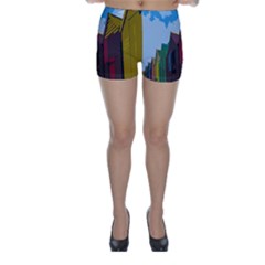 Brightly Colored Dressing Huts Skinny Shorts by Nexatart