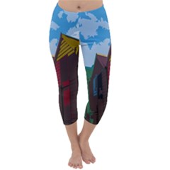 Brightly Colored Dressing Huts Capri Winter Leggings  by Nexatart