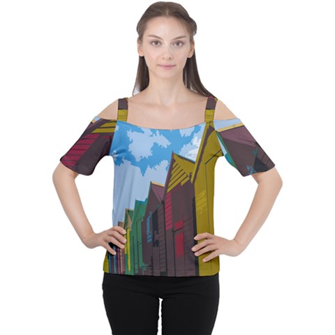 Brightly Colored Dressing Huts Women s Cutout Shoulder Tee by Nexatart