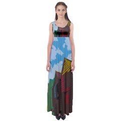 Brightly Colored Dressing Huts Empire Waist Maxi Dress by Nexatart