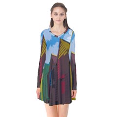 Brightly Colored Dressing Huts Flare Dress by Nexatart