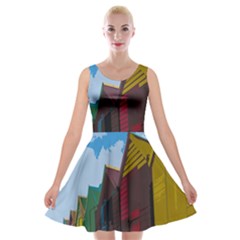 Brightly Colored Dressing Huts Velvet Skater Dress by Nexatart