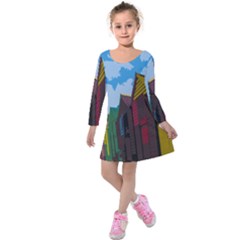 Brightly Colored Dressing Huts Kids  Long Sleeve Velvet Dress by Nexatart