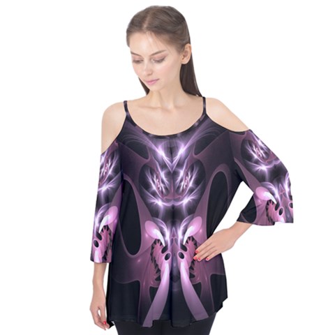 Angry Mantis Fractal In Shades Of Purple Flutter Tees by Nexatart