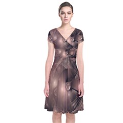 A Fractal Image In Shades Of Brown Short Sleeve Front Wrap Dress by Nexatart