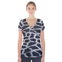 Black And White Giraffe Skin Pattern Short Sleeve Front Detail Top by Nexatart