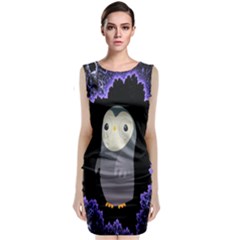 Fractal Image With Penguin Drawing Sleeveless Velvet Midi Dress by Nexatart