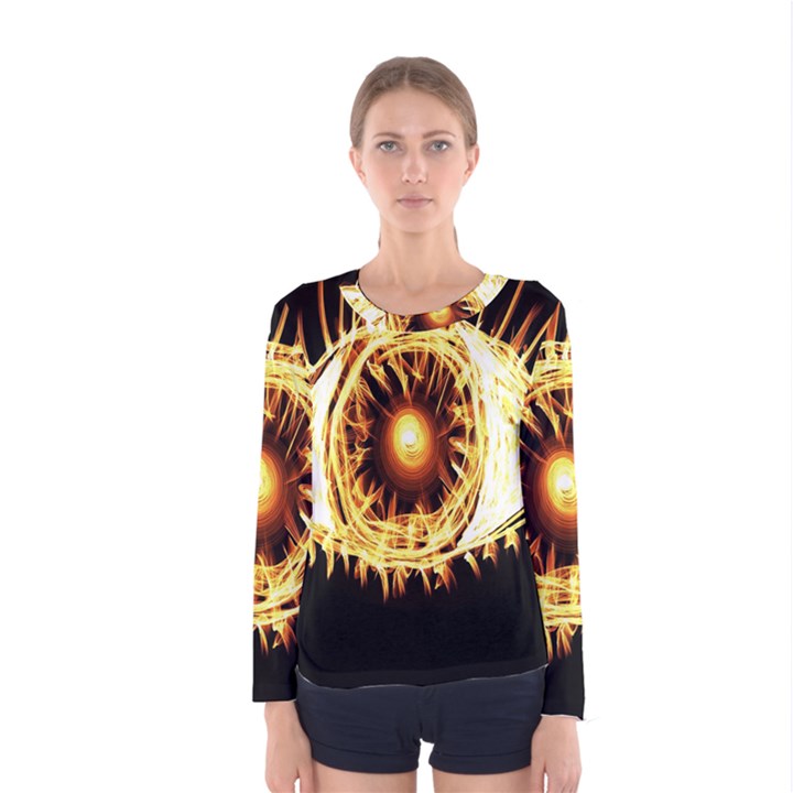 Flame Eye Burning Hot Eye Illustration Women s Long Sleeve Tee